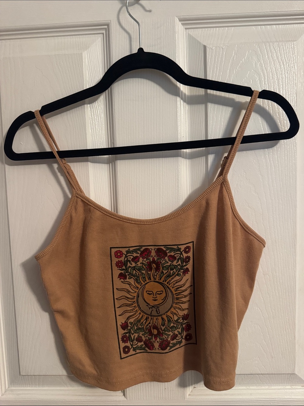 Women Tan Sun Graphic Ribbed Cami Tank Top